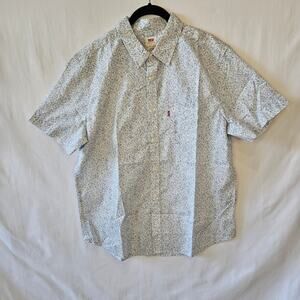 Levi's Dots Button Up Short Sleeve Shirt White Blue Large